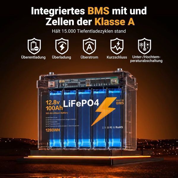 Акумулятор LiFePO4 12.8V 100Ah (1280Wh) з вбудованим BMS 457890 фото