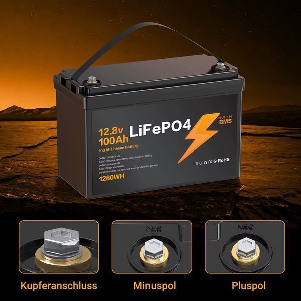 Акумулятор LiFePO4 12.8V 100Ah (1280Wh) з вбудованим BMS 457890 фото